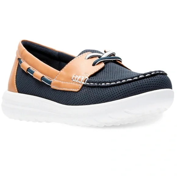Clarks Cloudsteppers Jocolin Vista Women's Boat Shoes in Navy Marine/Tan - Picture 2 of 7